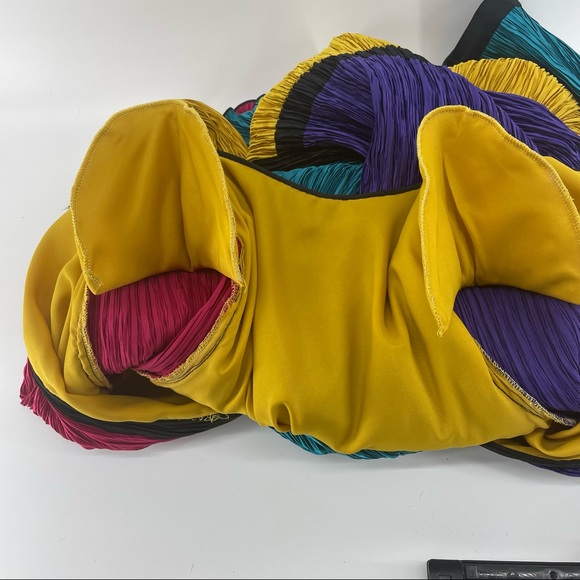 Pierre Labiche Nieman Marcus 80s Colorblock Pleated Gown - Picture 7 of 10